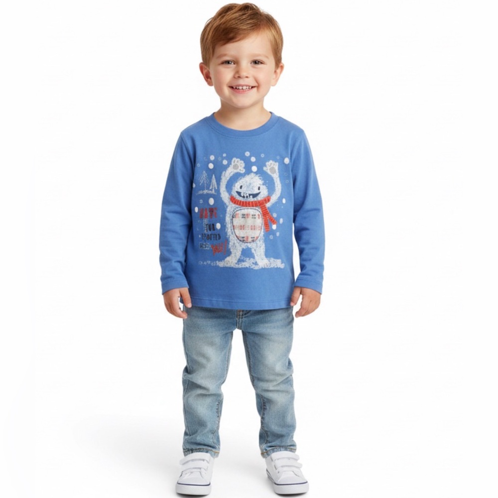 GAP Kids Yeti Graphic Long Sleeve Tee Blue 2T Winter Shirt